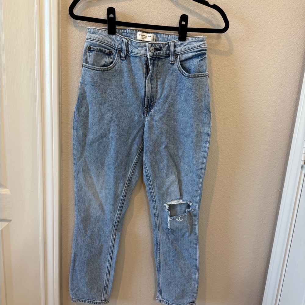 Abercrombie & Fitch Light Blue Distressed Straight Leg Jeans